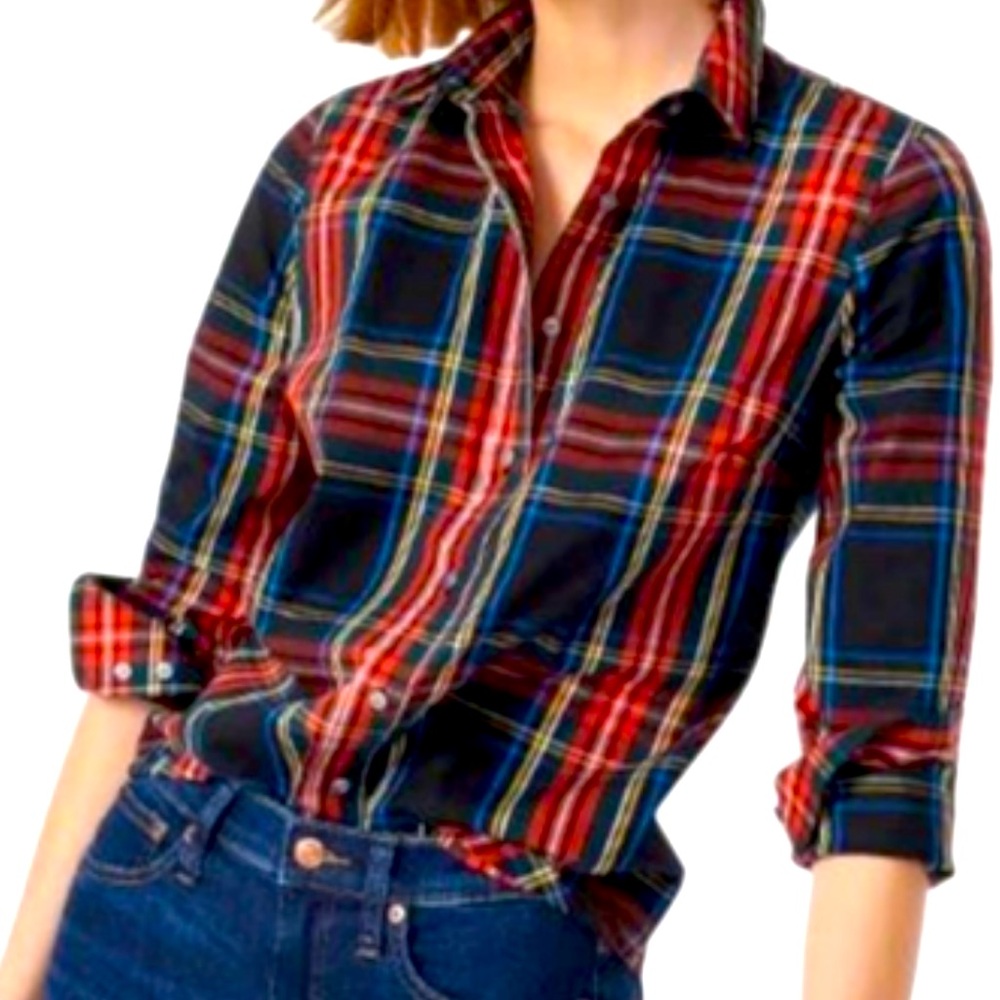NWOT- J.Crew Red, Blue, golden-yellow & Black Plaid Button Down Size Small - Picture 11 of 13